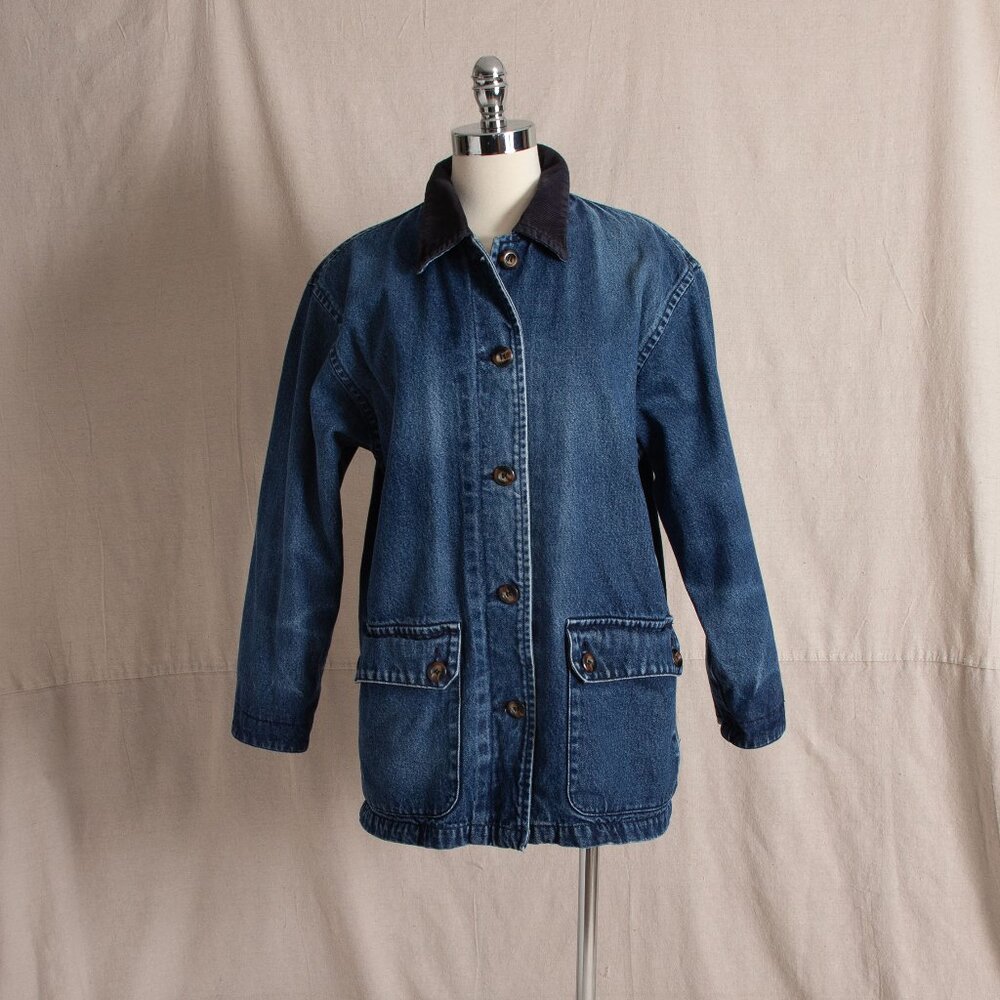 Vintage 90s St. John's Bay Women's Denim Barn Coat Chore Jacket Corduroy Collar